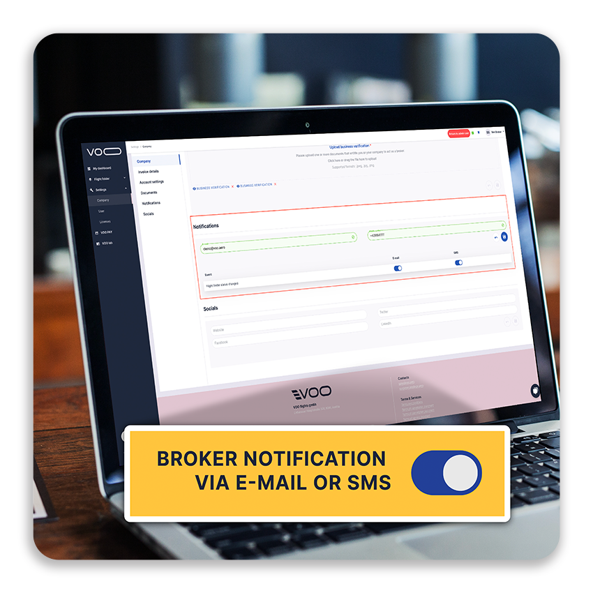 Company notifications for broker